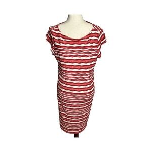 Sharagano Red White Pink Striped Spring Summer Dress Women's Size 12 No Belt